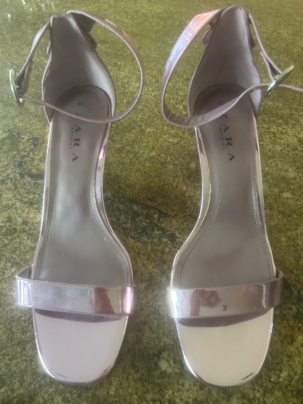 Zara Shiny Pink Ankle-Strap Heels